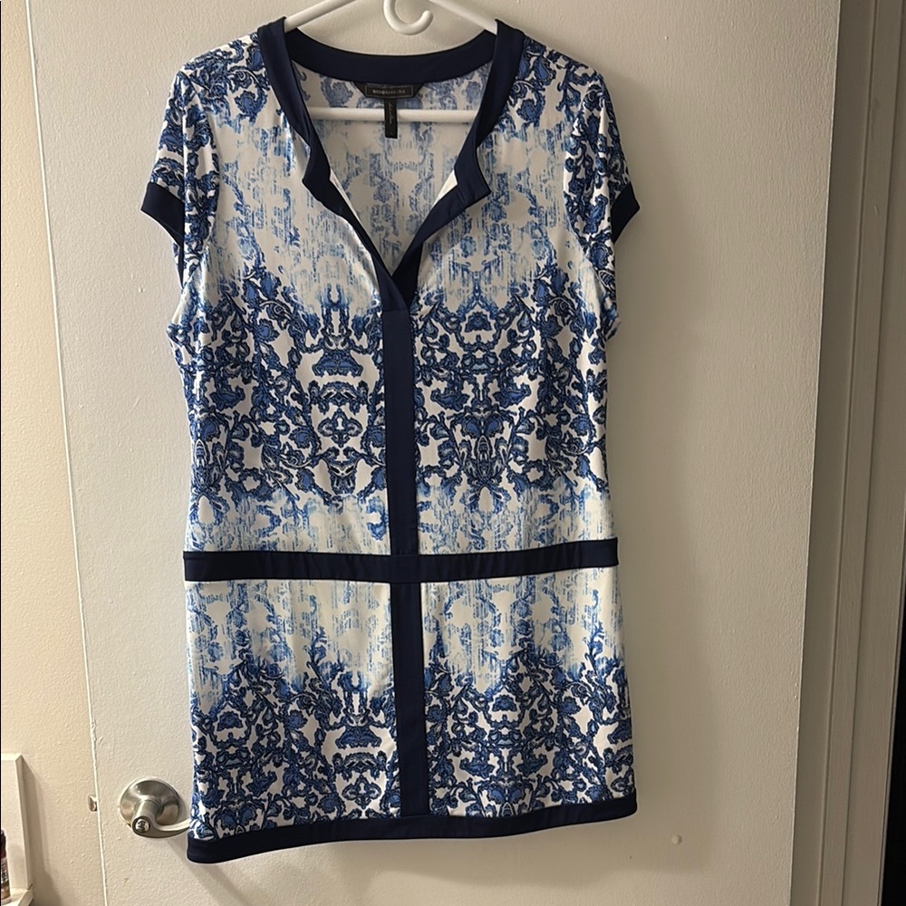 BCBGMaxAzria Blue and White Mini Dress